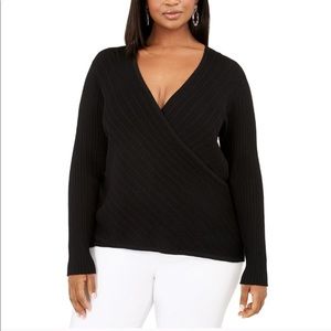 INC Plus V-Neck Surplice Wrap Sweater Pointelle 1X